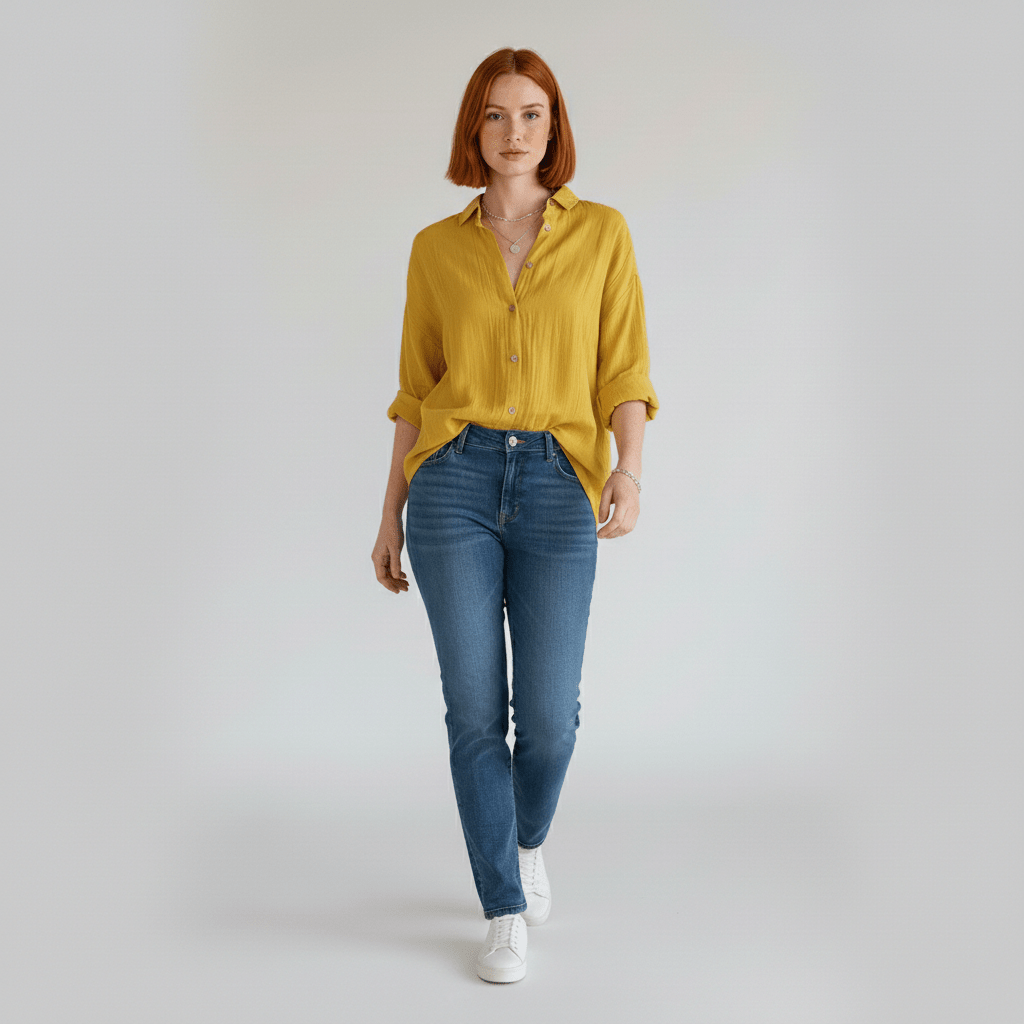 Cecilia Oversized Button Blouse with Collar and Long Sleeves