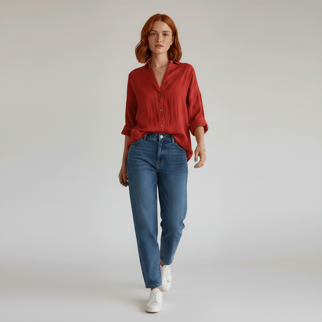 Cecilia Oversized Button Blouse with Collar and Long Sleeves