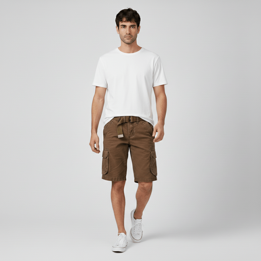 Clinton Cargo Shorts with Side Slip Pockets and Belt Loops