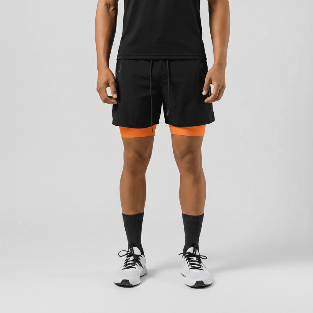 Clive 2 in 1 Training Shorts with Side Slip Pockets and Drawstring Waist