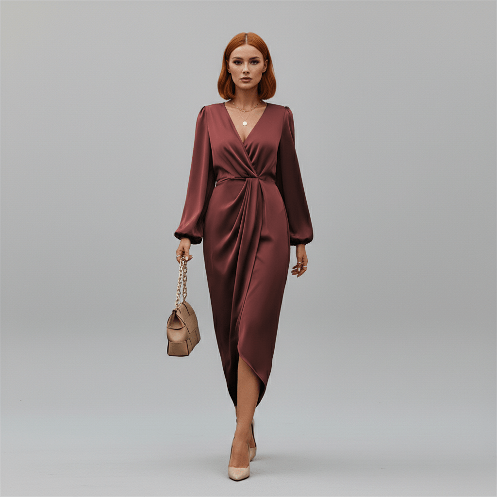 Dana Elegant Wrap Style Midi Dress