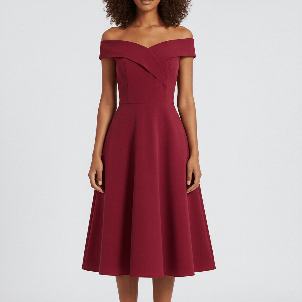 Darrah Off Shoulder Cocktail Dress for Women with Fit and Flare Skirt