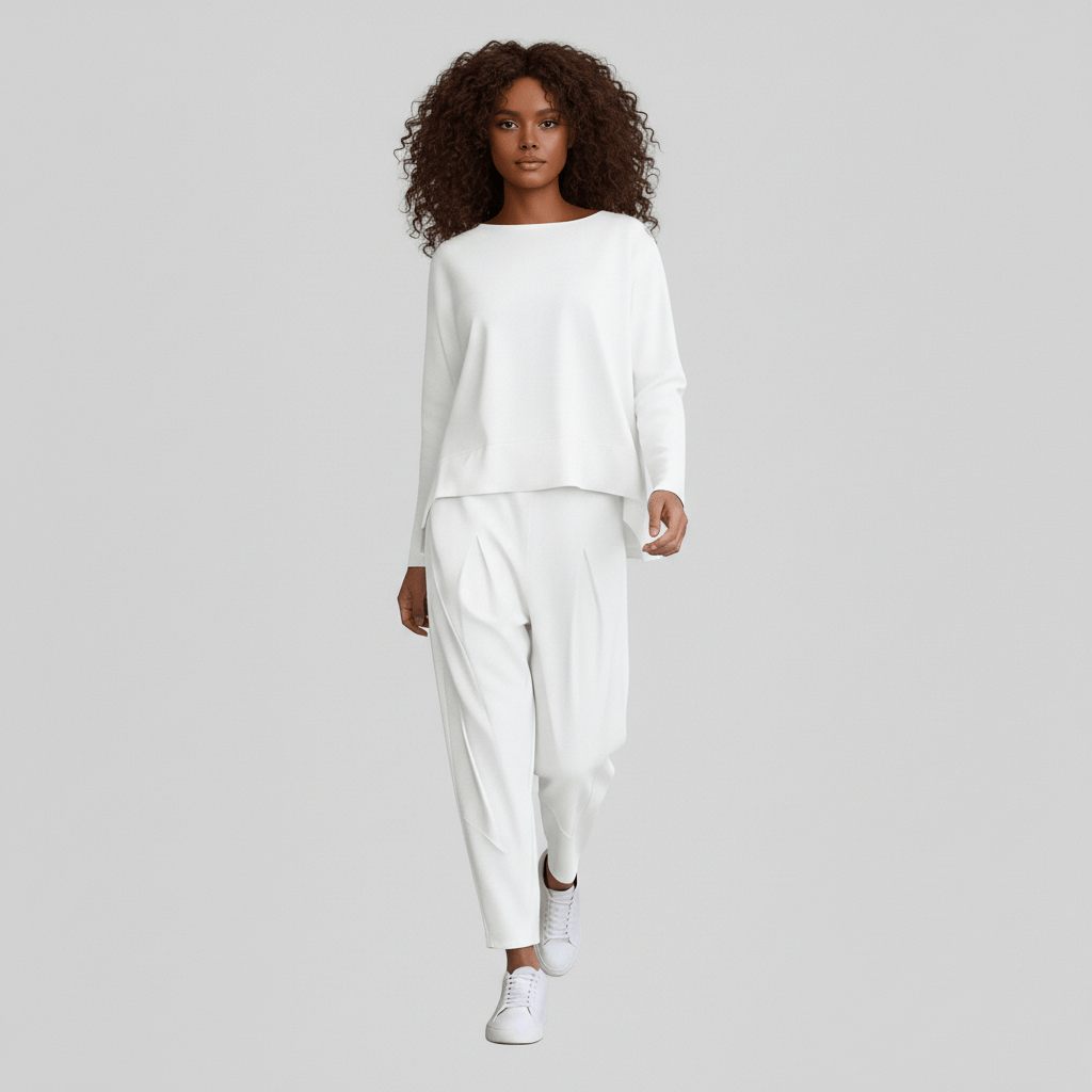 Delphine Two Piece Set Round Neck Top and Relaxed Fit Pants