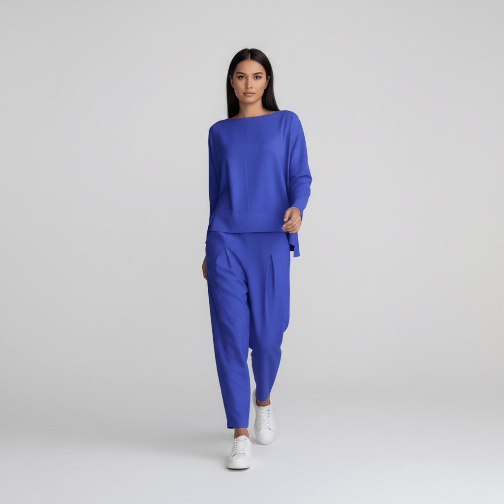 Delphine Two Piece Set Round Neck Top and Relaxed Fit Pants