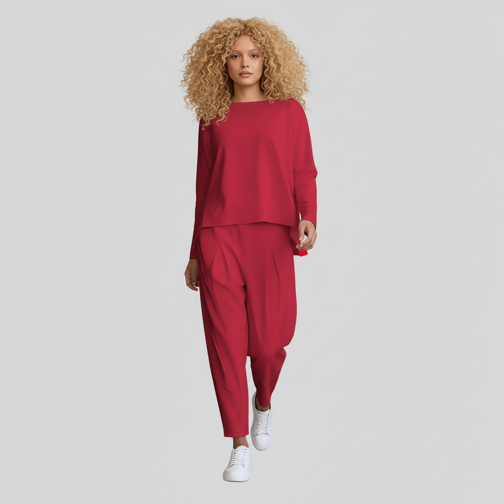 Delphine Two Piece Set Round Neck Top and Relaxed Fit Pants