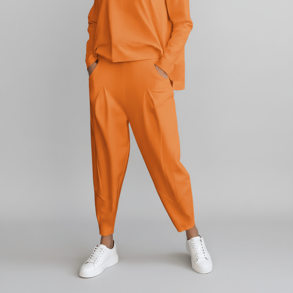 Delphine Two Piece Set Round Neck Top and Relaxed Fit Pants