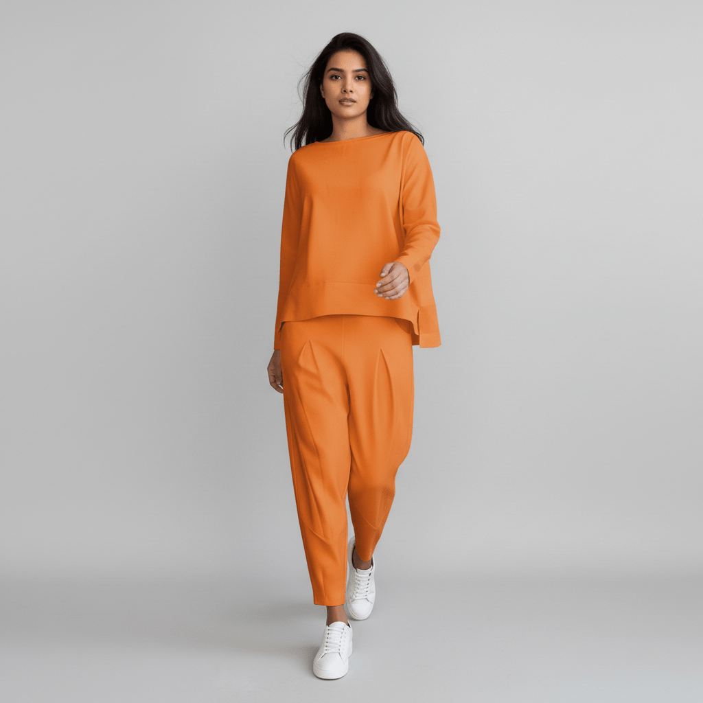 Delphine Two Piece Set Round Neck Top and Relaxed Fit Pants