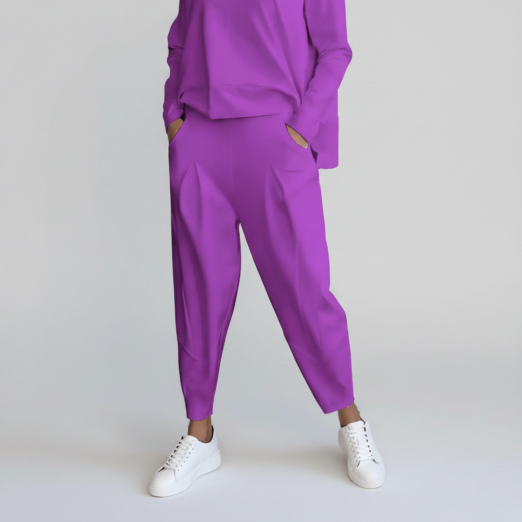 Delphine Two Piece Set Round Neck Top and Relaxed Fit Pants