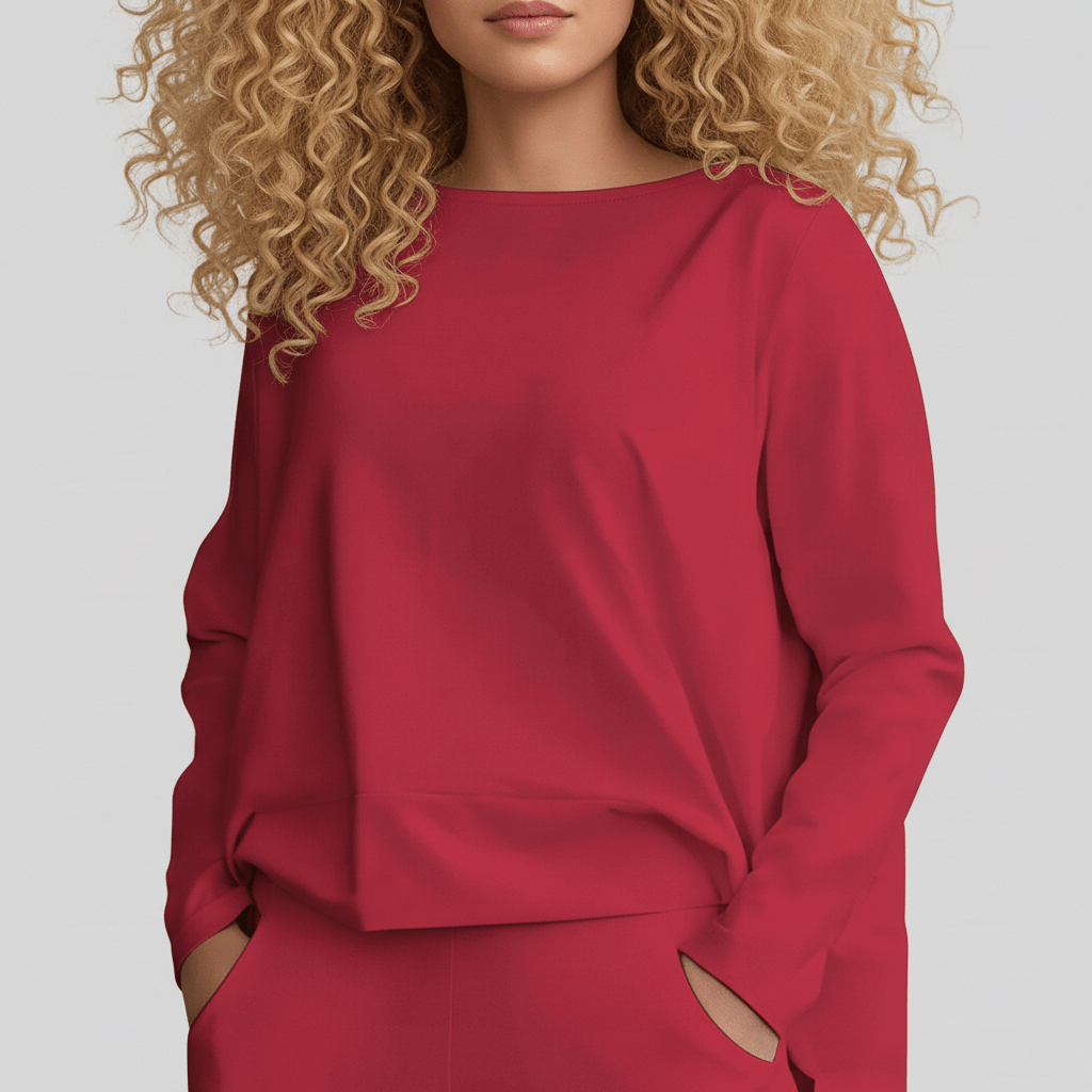 Delphine Two Piece Set Round Neck Top and Relaxed Fit Pants