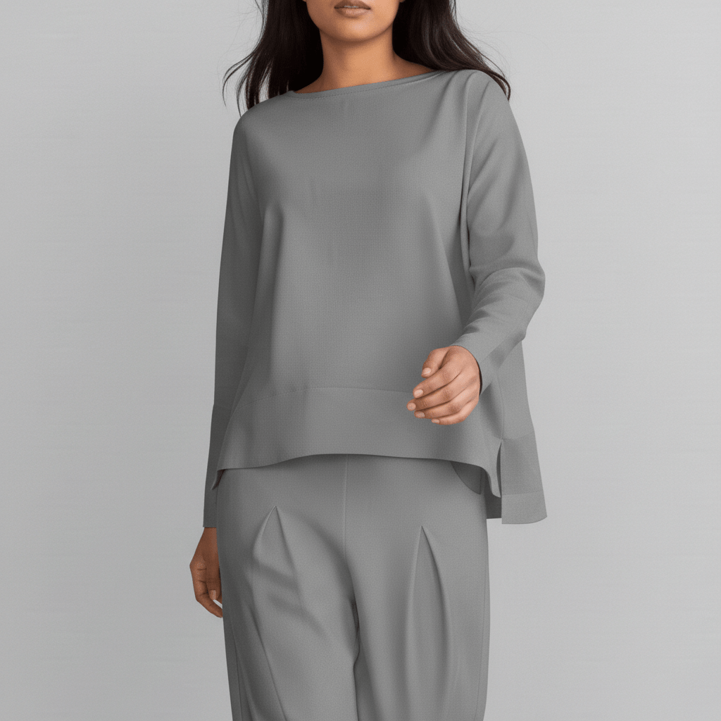 Delphine Two Piece Set Round Neck Top and Relaxed Fit Pants