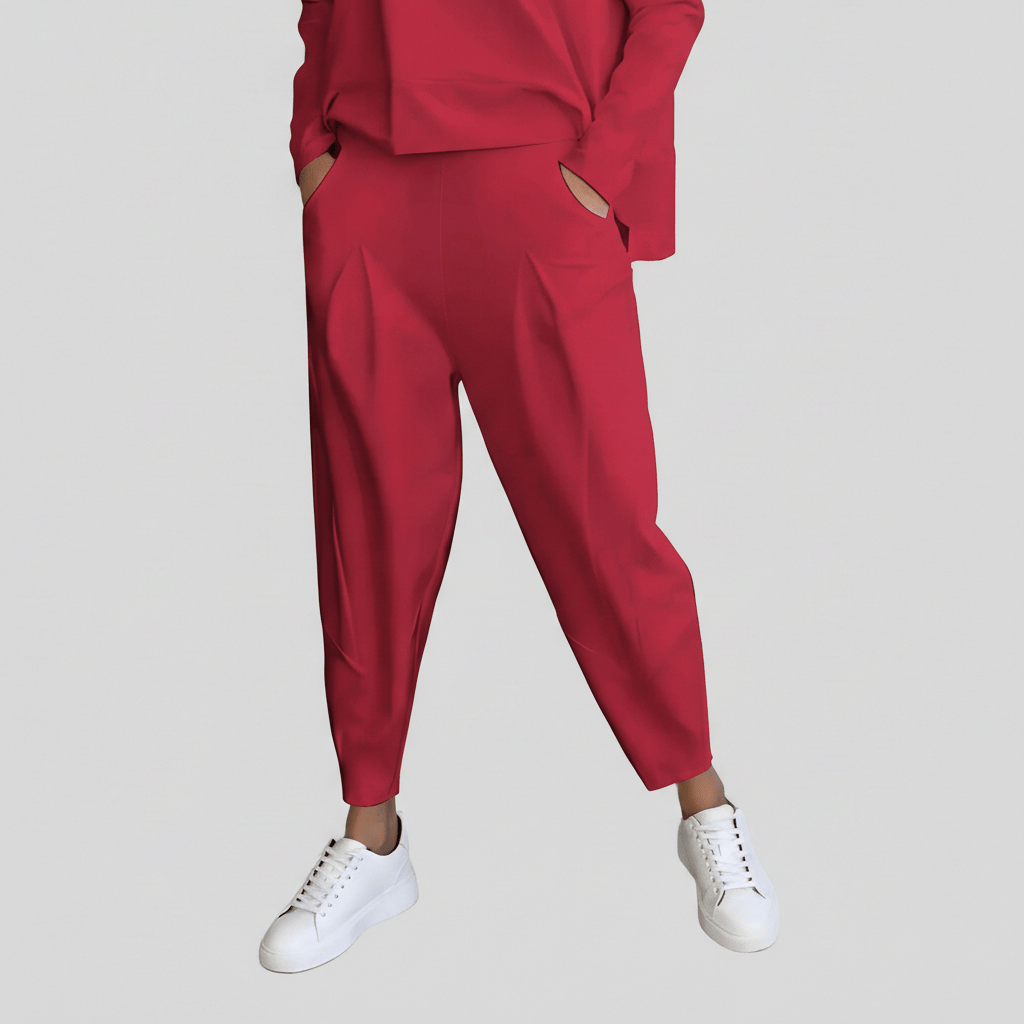 Delphine Two Piece Set Round Neck Top and Relaxed Fit Pants