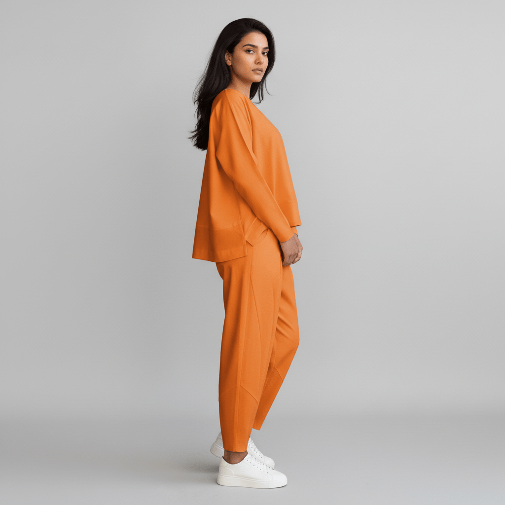 Delphine Two Piece Set Round Neck Top and Relaxed Fit Pants