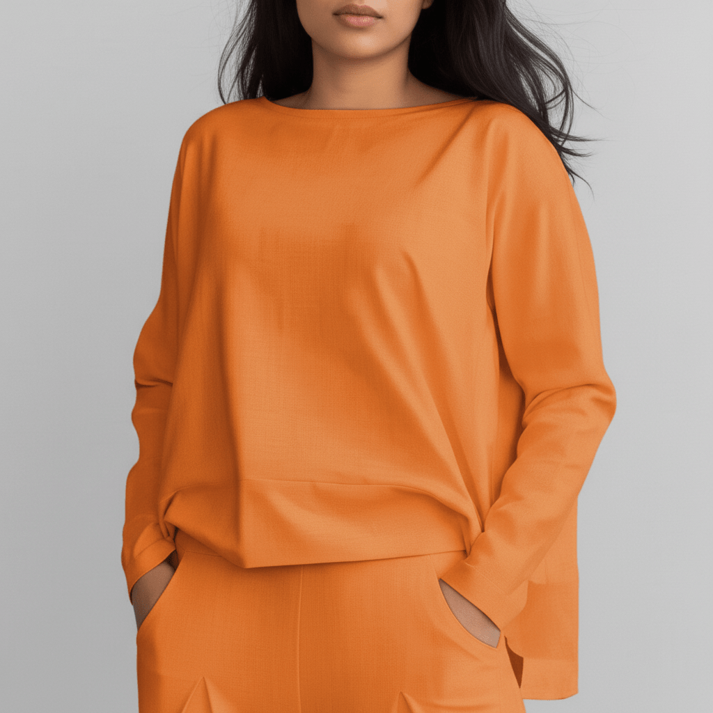 Delphine Two Piece Set Round Neck Top and Relaxed Fit Pants