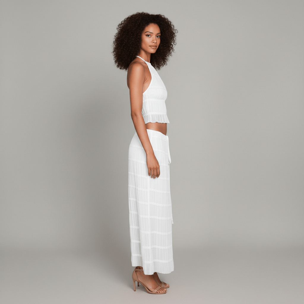 Edeline Halter Neck Two Piece Set with Crop Top and Maxi Skirt