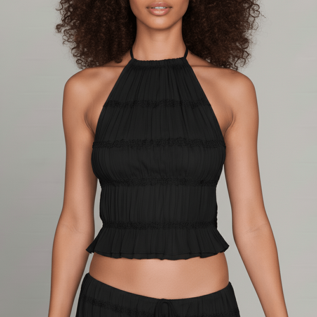 Edeline Halter Neck Two Piece Set with Crop Top and Maxi Skirt