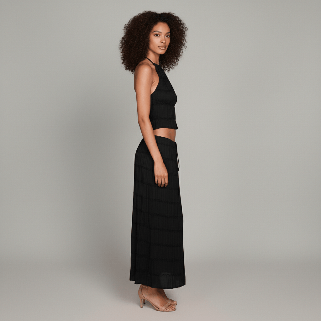 Edeline Halter Neck Two Piece Set with Crop Top and Maxi Skirt