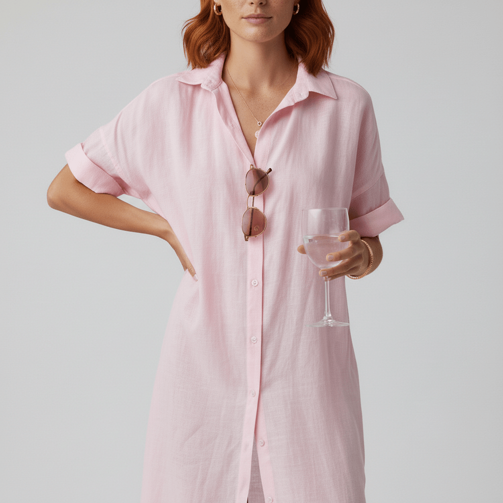 Elin Button Down Shirt Maxi Dress for Women with Short Sleeves