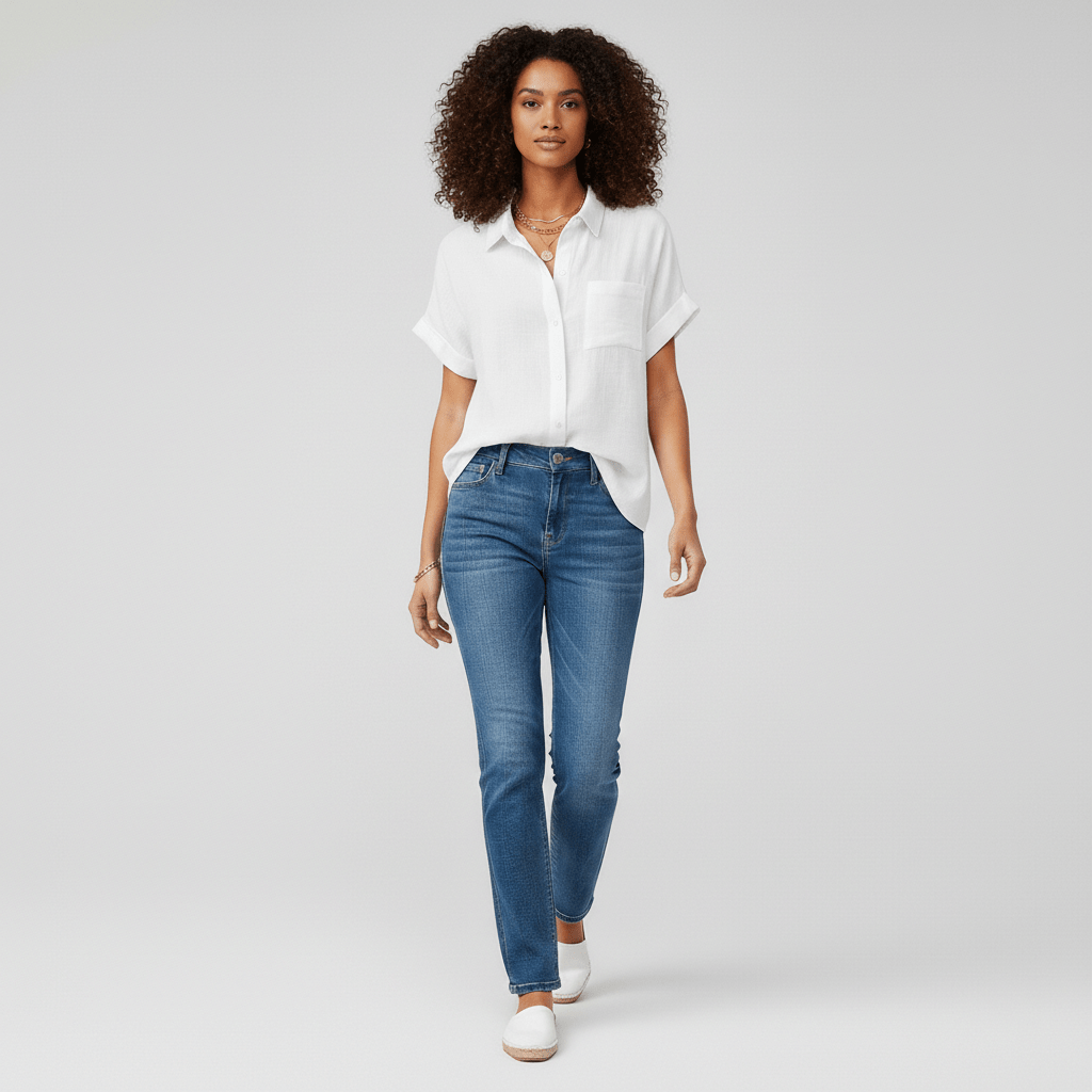 Emmaline Short Sleeve Button-Up Blouse with Shirt Collar