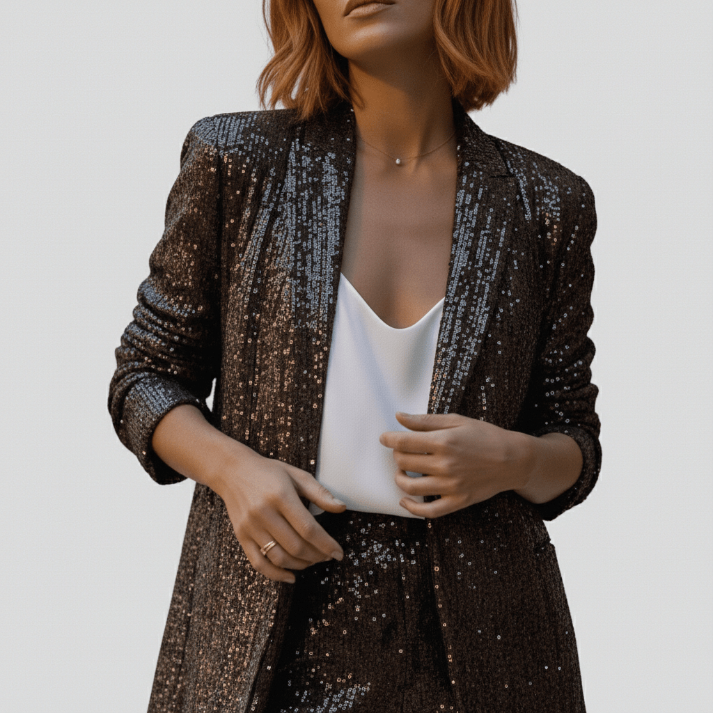 Estella Two Piece Set Sequin Blazer and Wide Leg High Waist Pants