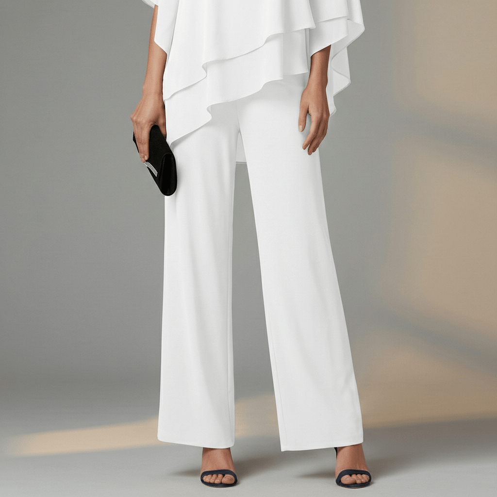 Eunice Two Piece Set Asymmetrical Chiffon Top and Straight-Leg Pants