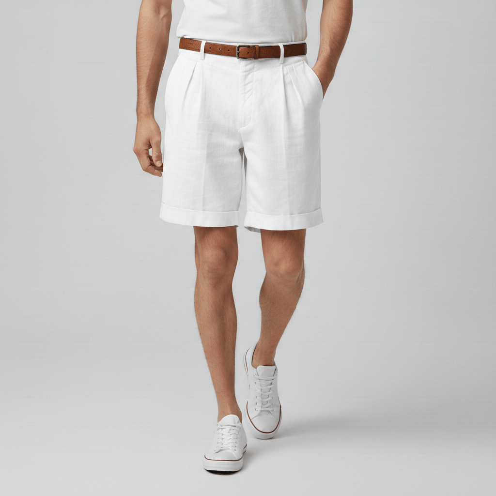 Franklin Pleated Chino Shorts with Side Slip Pockets and Belt Loops