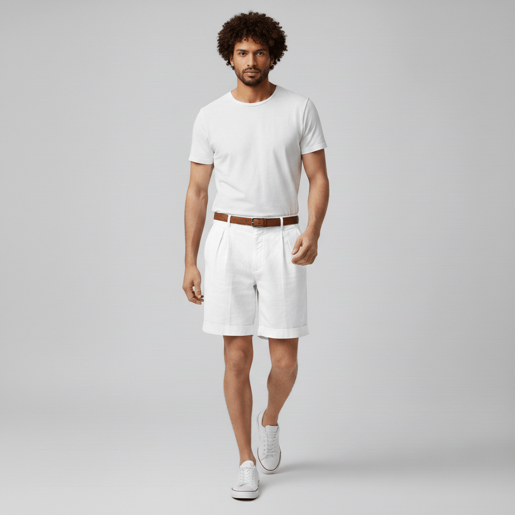 Franklin Pleated Chino Shorts with Side Slip Pockets and Belt Loops