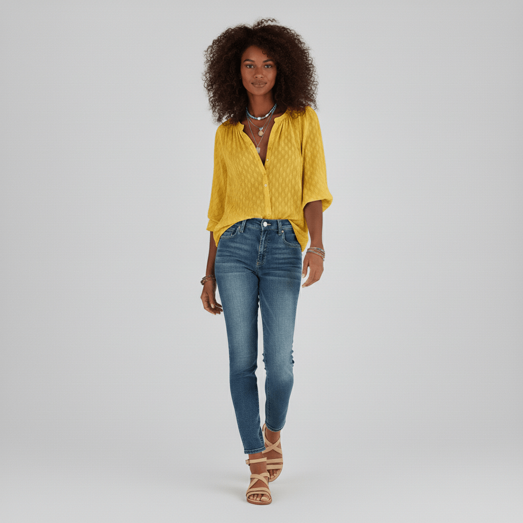 Gabrielle Relaxed Fit Button Blouse with V-Neck