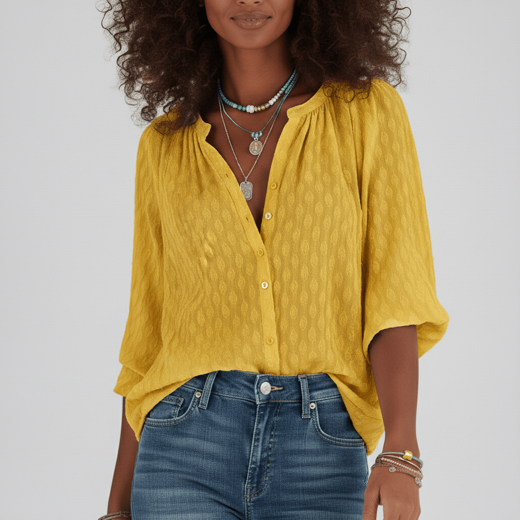 Gabrielle Relaxed Fit Button Blouse with V-Neck
