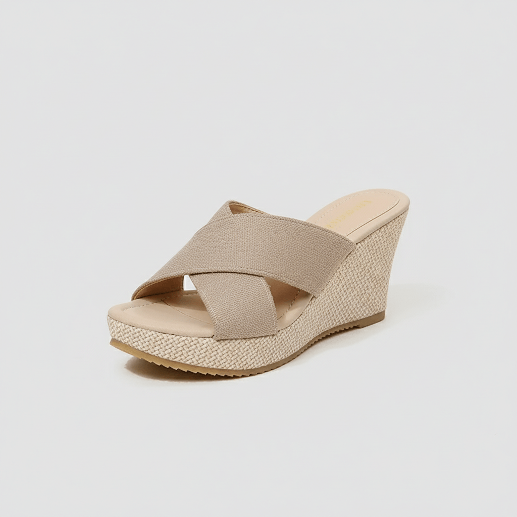 Gaia Platform Wedge Sandals with Cross Straps