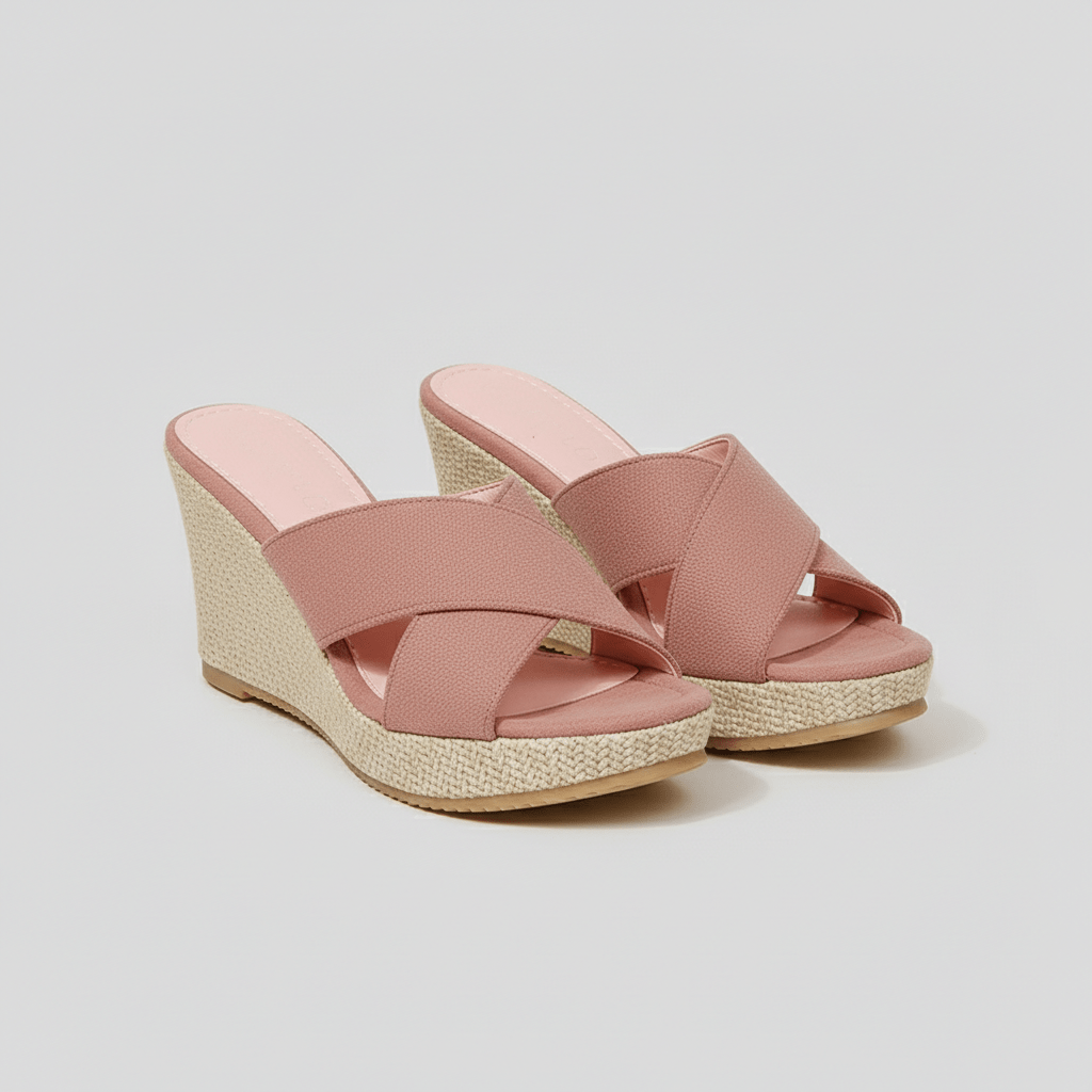 Gaia Platform Wedge Sandals with Cross Straps