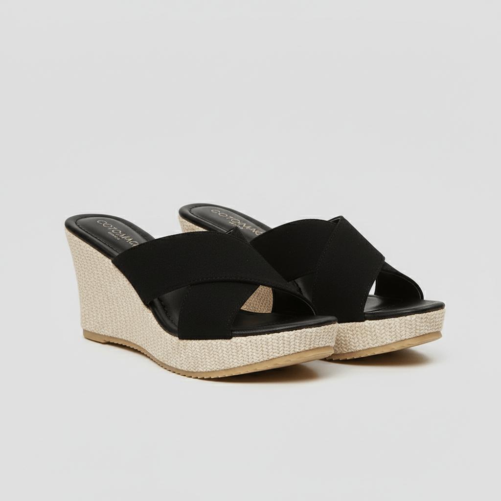Gaia Platform Wedge Sandals with Cross Straps