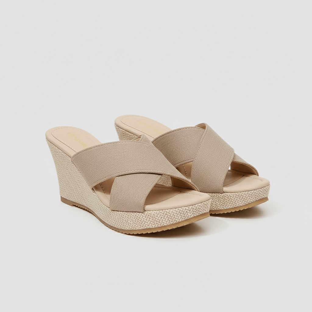 Gaia Platform Wedge Sandals with Cross Straps