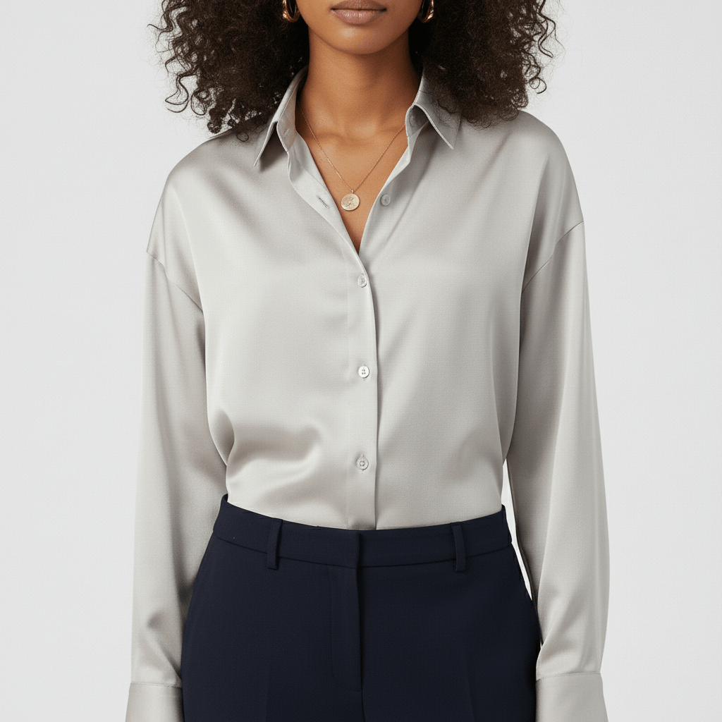 Hailey Button-Up Long Sleeve Blouse with Shirt Collar