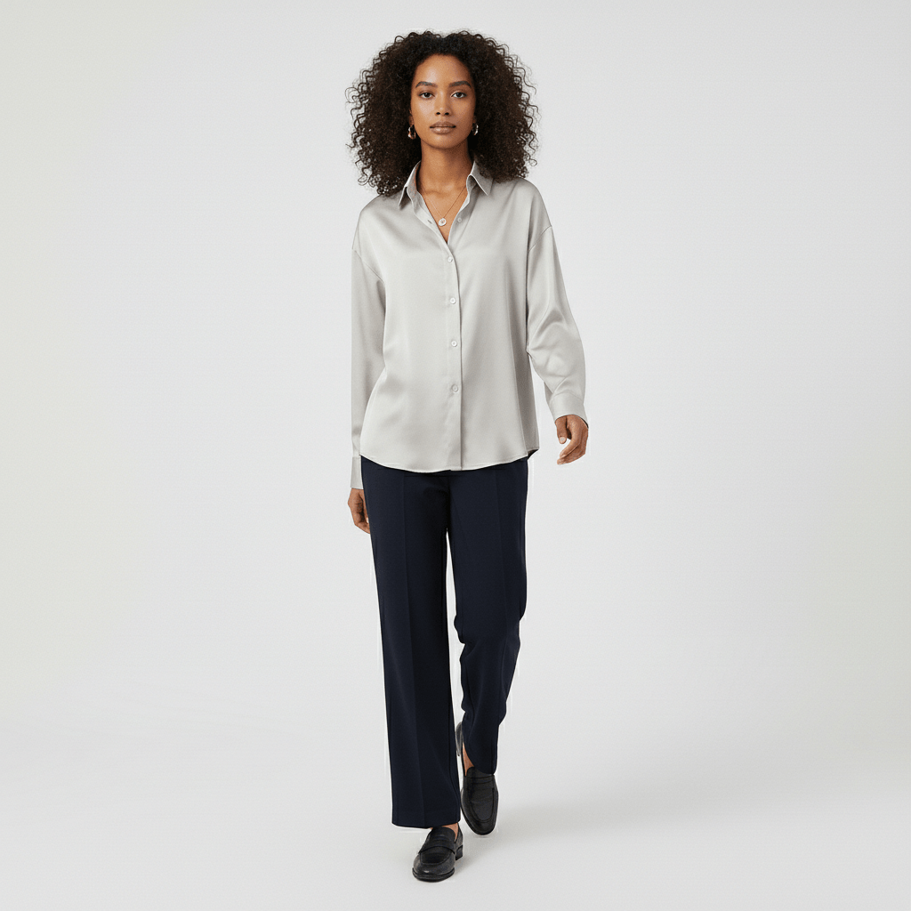 Hailey Button-Up Long Sleeve Blouse with Shirt Collar