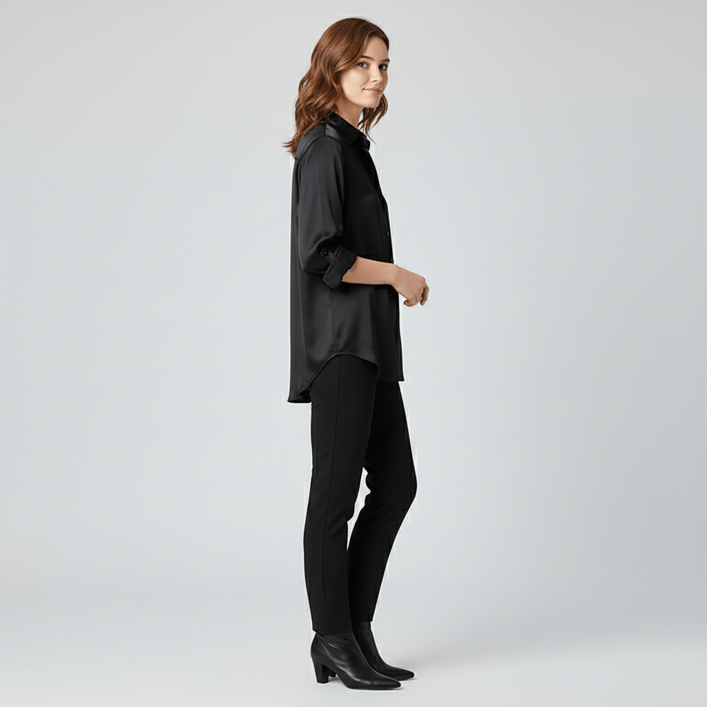 Hailey Button-Up Long Sleeve Blouse with Shirt Collar