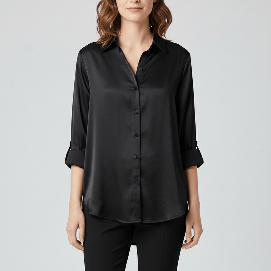 Hailey Button-Up Long Sleeve Blouse with Shirt Collar