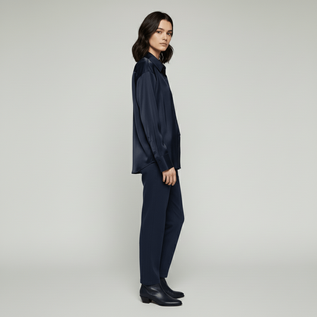 Hailey Button-Up Long Sleeve Blouse with Shirt Collar