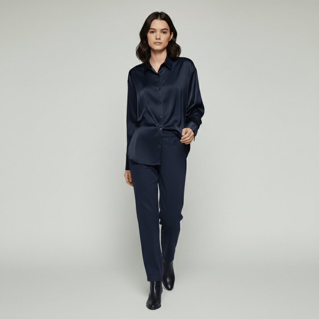 Hailey Button-Up Long Sleeve Blouse with Shirt Collar