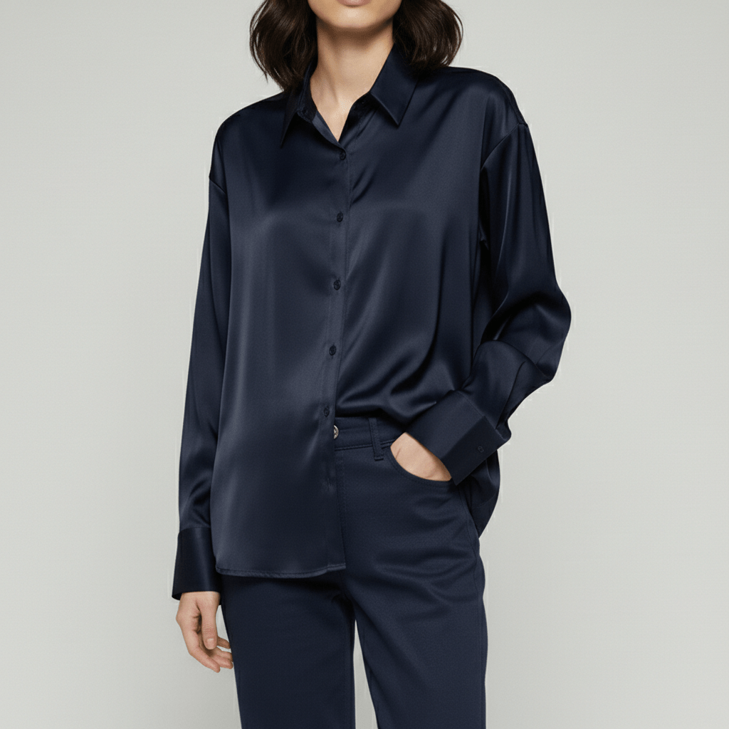 Hailey Button-Up Long Sleeve Blouse with Shirt Collar