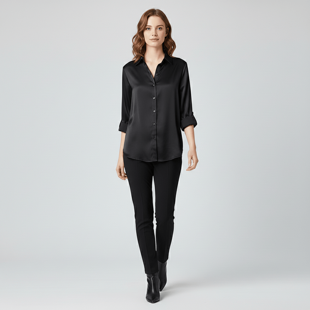 Hailey Button-Up Long Sleeve Blouse with Shirt Collar