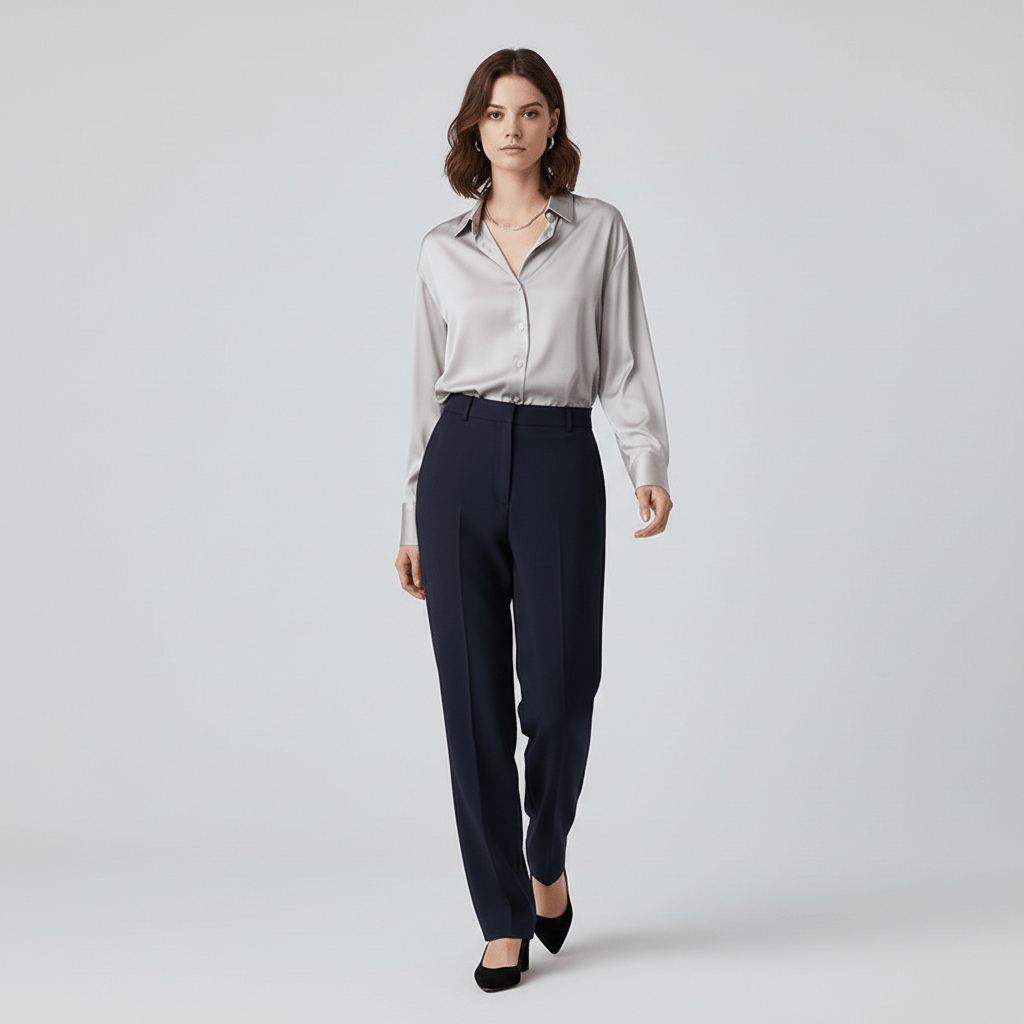 Hailey Button-Up Long Sleeve Blouse with Shirt Collar