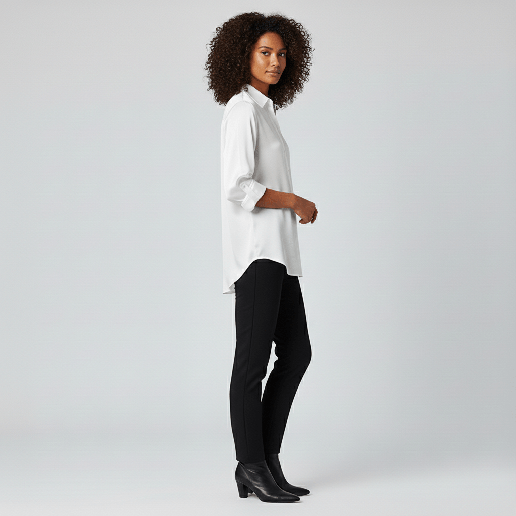 Hailey Button-Up Long Sleeve Blouse with Shirt Collar