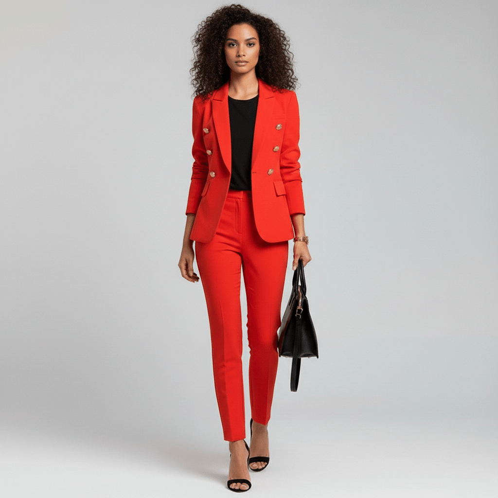 Henley Two Piece Set Double-Breasted Blazer and Tailored Pants