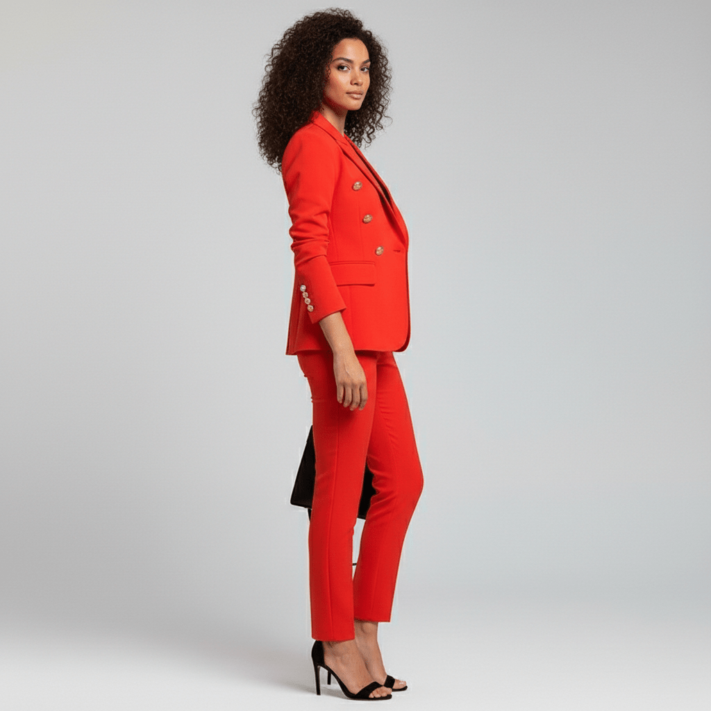 Henley Two Piece Set Double-Breasted Blazer and Tailored Pants