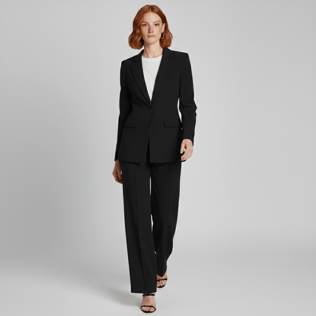 Irena Two Piece Set Deep V Blazer and Wide Leg Pants