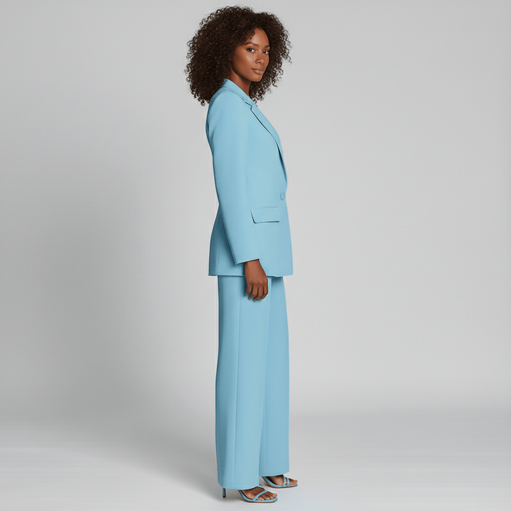 Irena Two Piece Set Deep V Blazer and Wide Leg Pants