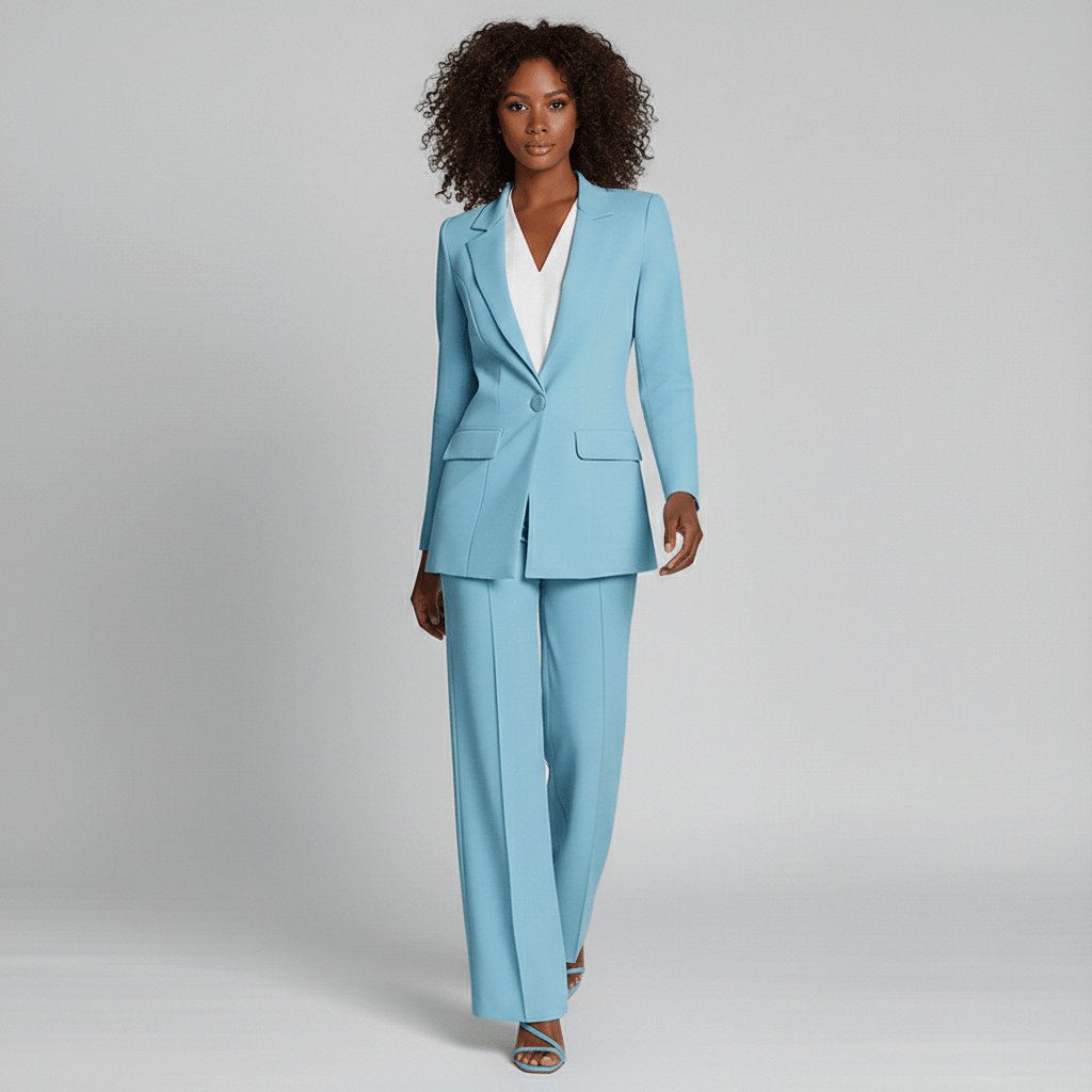 Irena Two Piece Set Deep V Blazer and Wide Leg Pants
