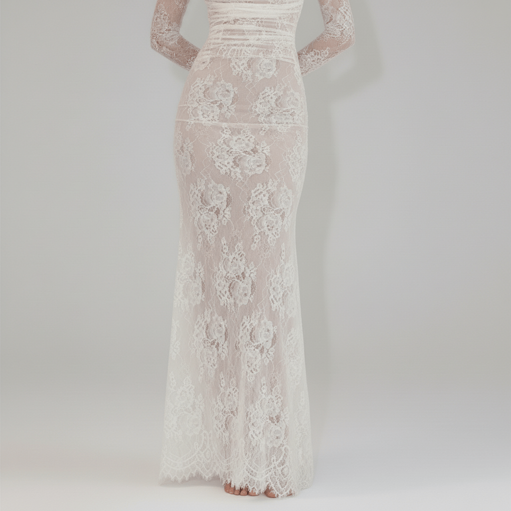 Isabella Long Sleeve Lace Maxi Dress for Women with Square Neck