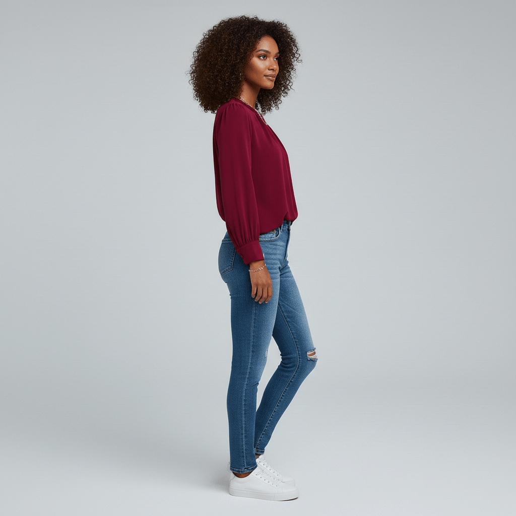 Jackie Pleated Round Neck Long Sleeve Blouse