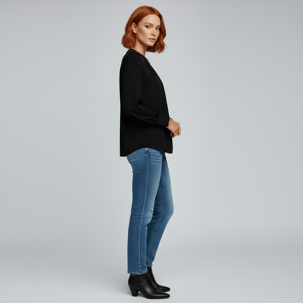 Jackie Pleated Round Neck Long Sleeve Blouse